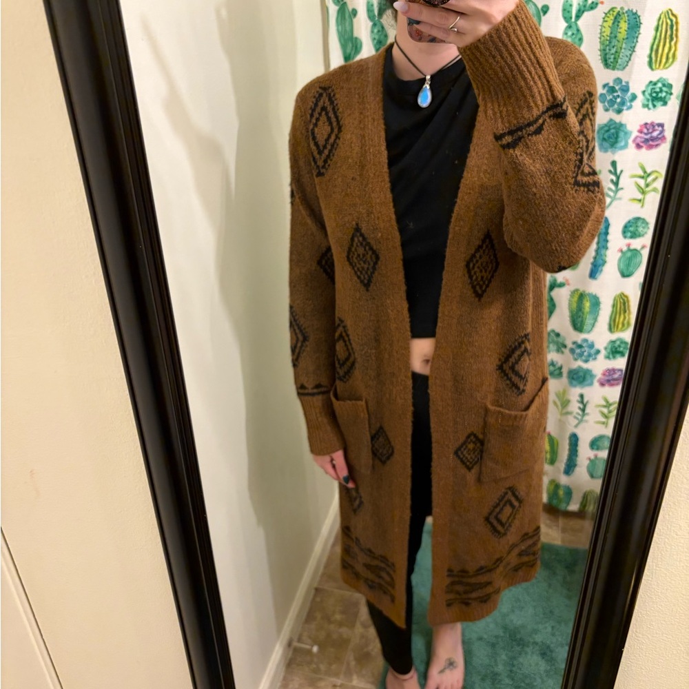 Brown Geometric Pattern Cardigan